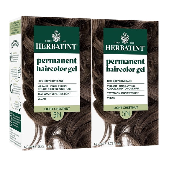 Herbatint 5N Light Chestnut - Permanent Hair Dye For Women, 100% Grey Coverage - Ammonia-Free, Alcohol-Free & Vegan - 5.75 fl oz (2 Pack)