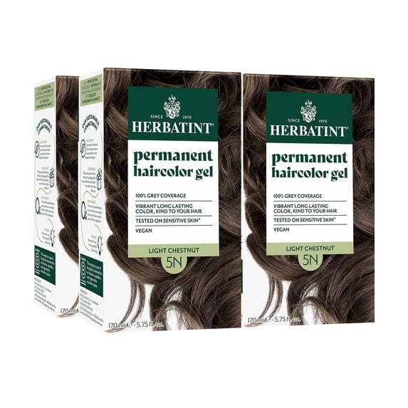 Herbatint Permanent Hair Dye For Women, 5N Light Chestnut, Alcohol Free, Vegan, 100% Grey Coverage - 5.75 fl oz (4 Pack)