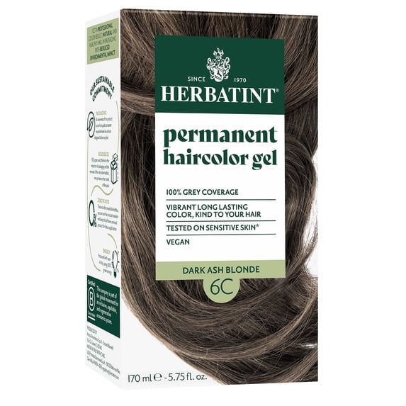 Herbatint Permanent Hair Dye For Women, 6C Dark Ash Blonde, Alcohol Free, Vegan, 100% Grey Coverage - 5.75 fl oz