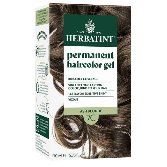 Herbatint Permanent Hair Dye For Women, 7C Ash Blonde, Alcohol Free, Vegan, 100% Grey Coverage - 5.75 fl oz
