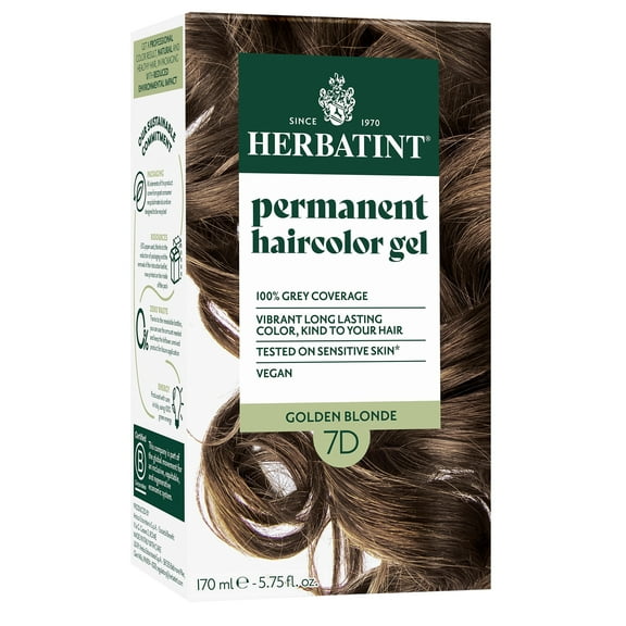 Herbatint Permanent Hair Dye For Women, 7D Golden Blonde, Alcohol Free, Vegan, 100% Grey Coverage - 5.75 fl oz