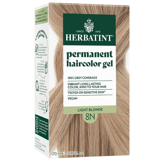 Herbatint Permanent Hair Dye For Women, 8N Light Blonde, Alcohol Free, Vegan, 100% Grey Coverage - 5.75 fl oz