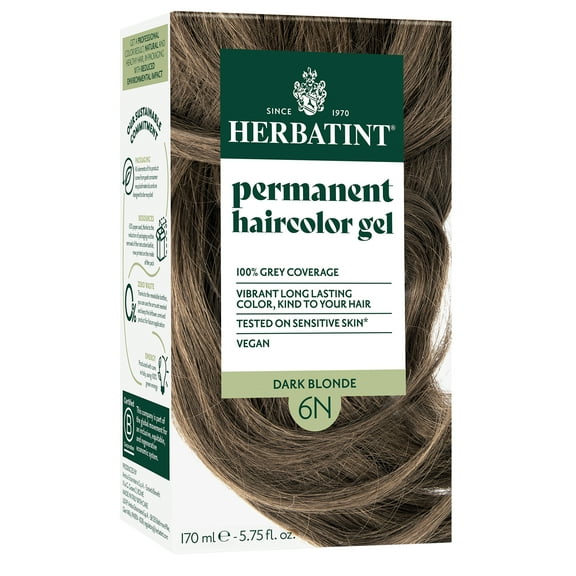 Herbatint Permanent Hair Dye For Women, 6N Dark Blonde, Alcohol Free, Vegan, 100% Grey Coverage - 5.75 fl oz
