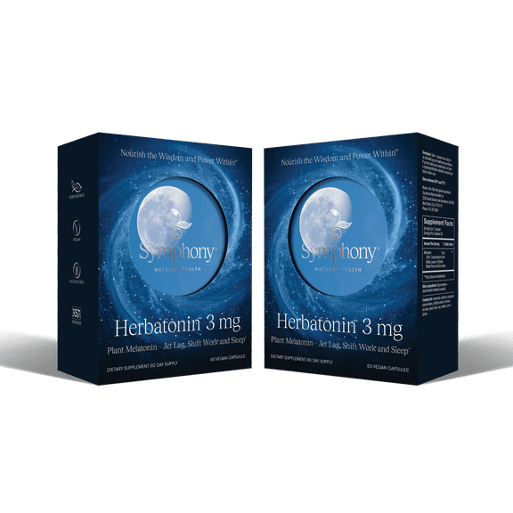 Herbatonin 3mg - The Only Natural Plant Melatonin Natural Sleep Cycle, Body Clock And Circadian Rhythm Support For Jet Lag, 60 Vegan Capsules - 2-pack (120 Day Supply)