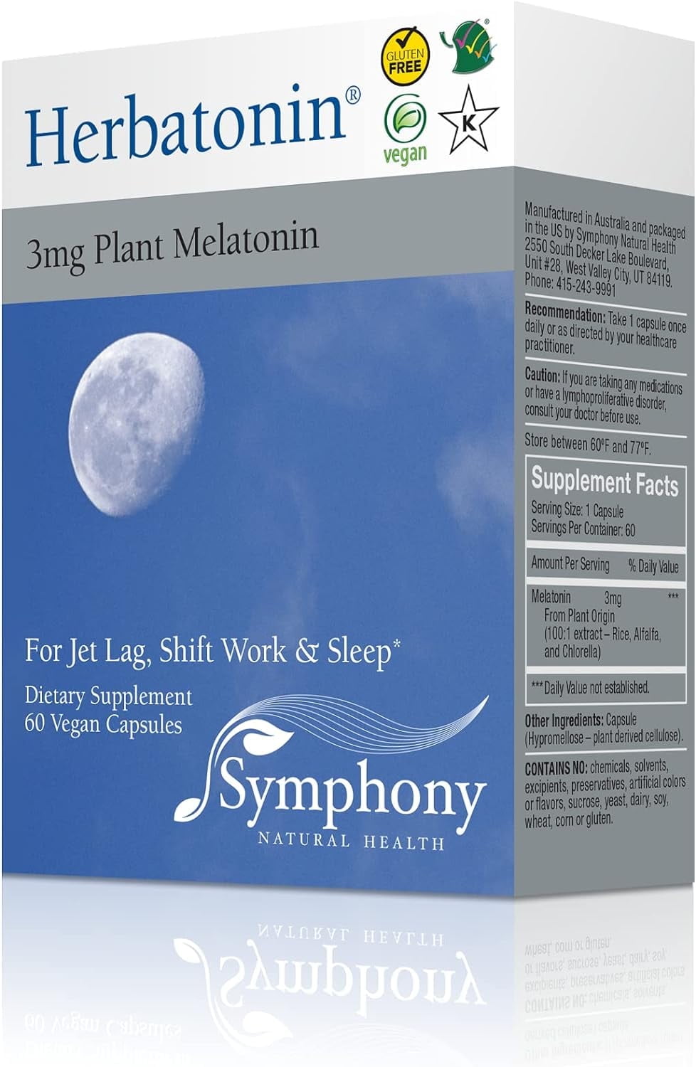 Herbatonin 3mg - The Only Natural Plant Melatonin Natural Sleep Cycle, Body Clock And Circadian Rhythm Support For Jet Lag, 60 Vegan Capsules (60 Day Supply)