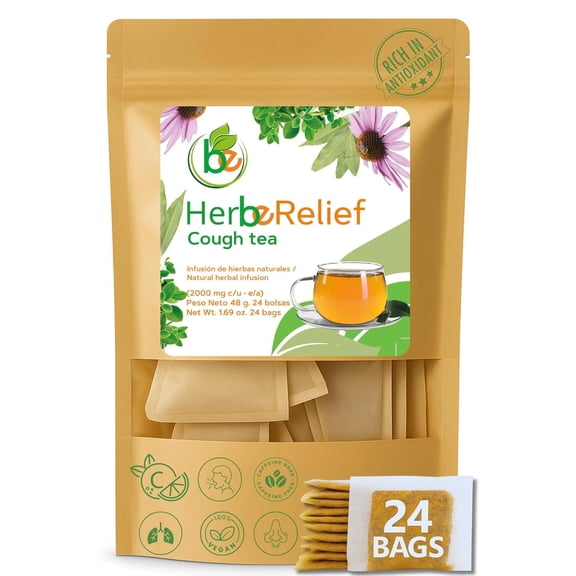 HerbeRelief Tea Aromatic Botanical Infusion w/Gordolobo (Mullein Leaf),Oregano,Spearmint, Eucalyptus, Echinacea & Vitamin C 24 Tea Bags (2000 mg Each) 100% Natural, Vegan & Caffeine-Free