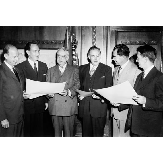 Herbert Brownell Attorney General From 1953-1957 With Justice Advisors. L To R Brownell William Rogers Fred Vinson