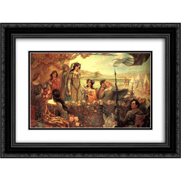 Herbert James Draper 2x Matted 24x18 Black Ornate Framed Art Print 'Lancelot and Guinevere'
