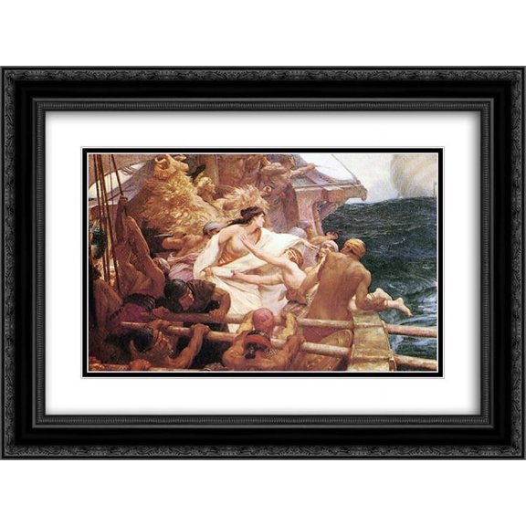 Herbert James Draper 2x Matted 24x18 Black Ornate Framed Art Print 'The Golden Fleece'