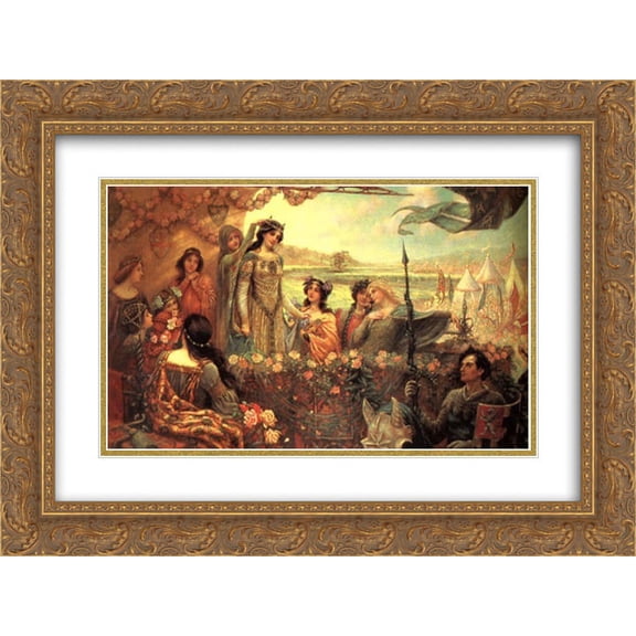 Herbert James Draper 2x Matted 24x18 Gold Ornate Framed Art Print 'Lancelot and Guinevere'