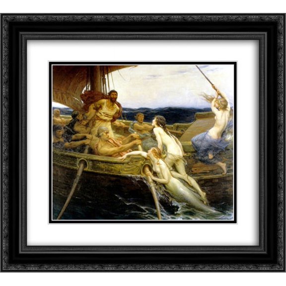 Herbert James Draper 2x Matted 24x20 Black Ornate Framed Art Print 'Ulysses and the Sirens'