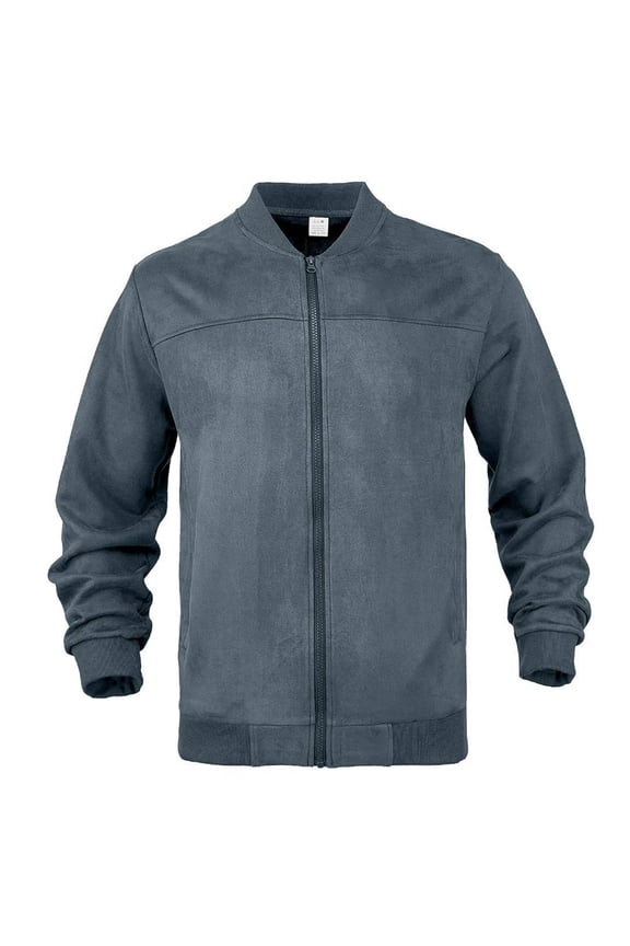 Men's Suede-Like Zip Up Jacket, Stand Collar Casual Lightweight Coat with Pockets, Elastic Cuffs for Spring Fall,XXXL,Royal Blue