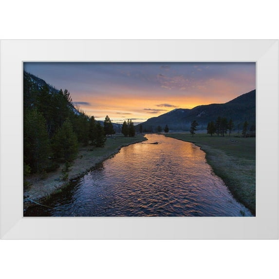 Herbert, Neal 18x13 White Modern Wood Framed Museum Art Print Titled - Sunset on the Madison River, Yellowstone National Park