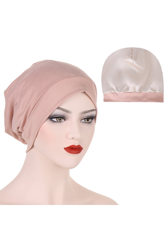 Solid Silk-Like Sleep Cap for Hair Care, Stretchy Wide Edge, Adjustable Soft Chemo Cap for Adults, Multiple Colors,one size fits all,peach pink