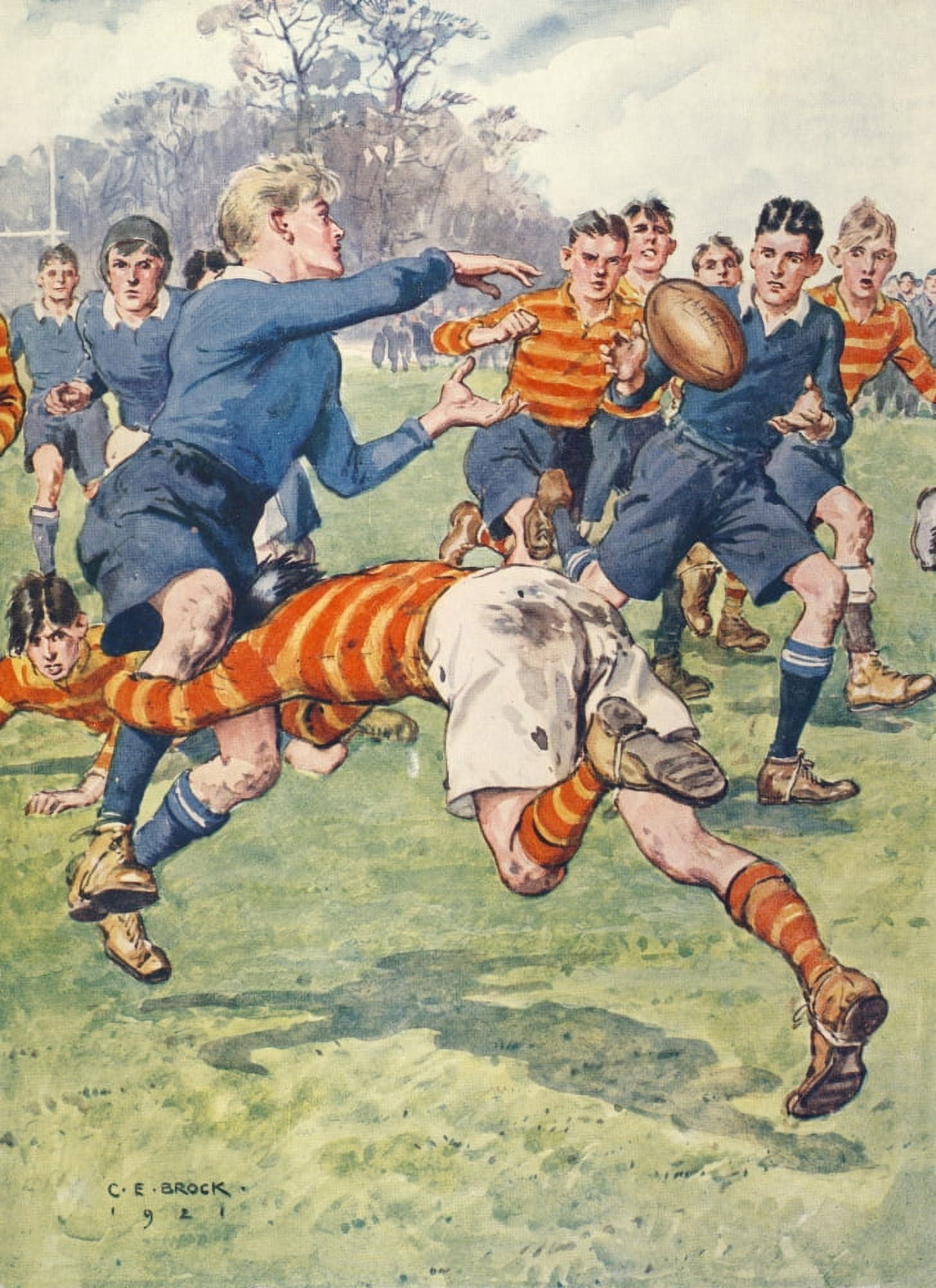 Herbert Strangs Annual 1922 Rugby match Canvas Art - Charles Brock (18 x 24)