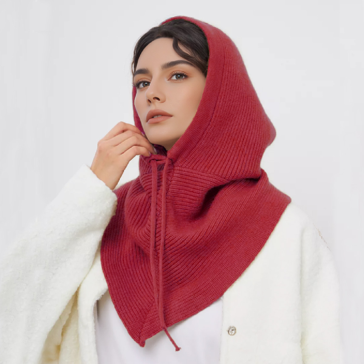 Herbert Unisex Balaclava Snood Hood - Multi-Way Windproof Knitted Cap for Autumn & Winter,66*55, Bright Red