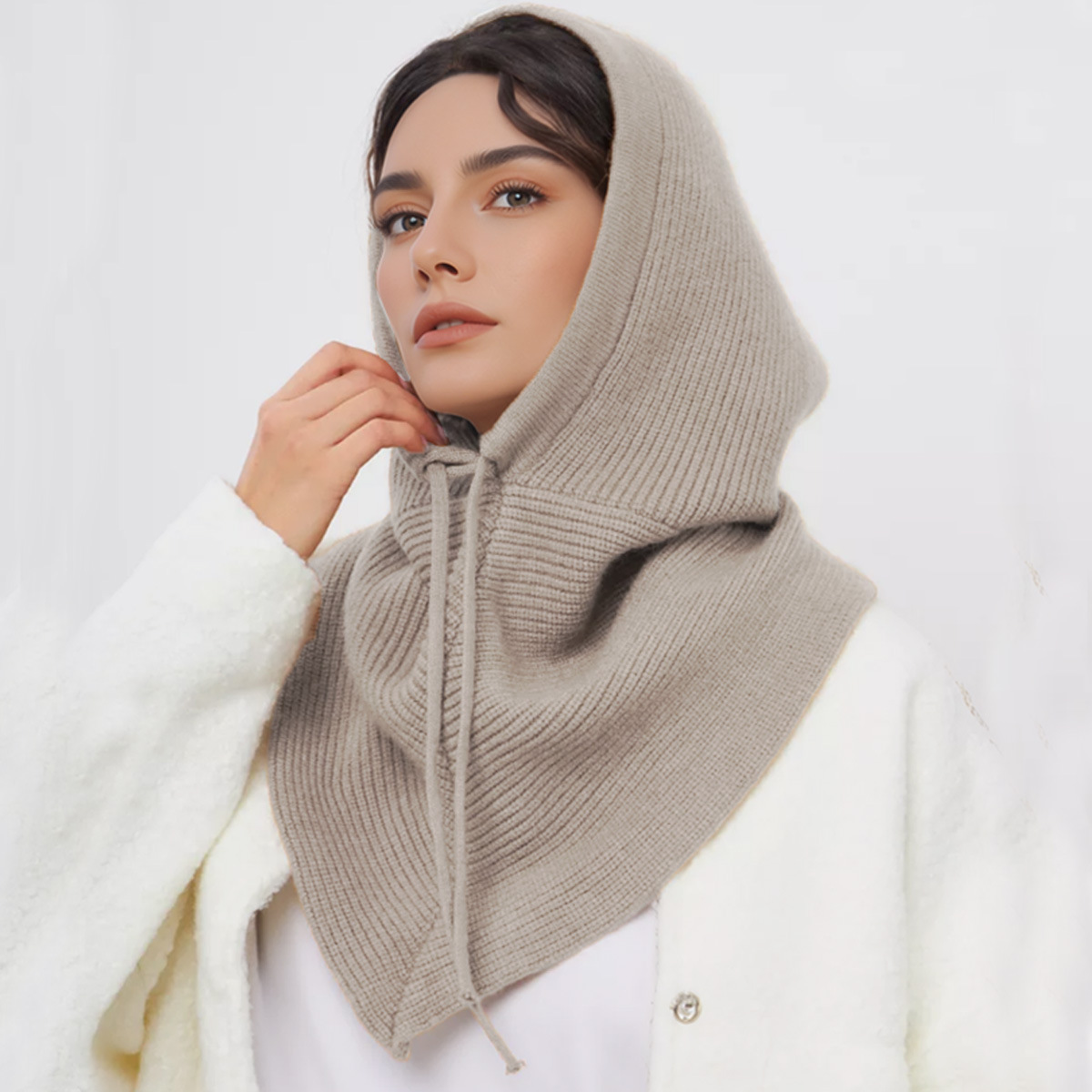 Herbert Unisex Balaclava Snood Hood - Multi-Way Windproof Knitted Cap for Autumn & Winter,66*55, Light Gray