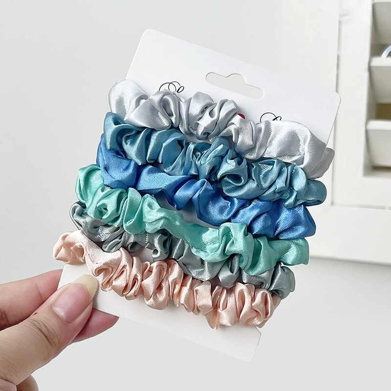 Herbert Women's Satin Scrunchies Hair Ties Set, High Elasticity Ponytail Holders for Thick Hair, 6-Piece Assorted Colors,1