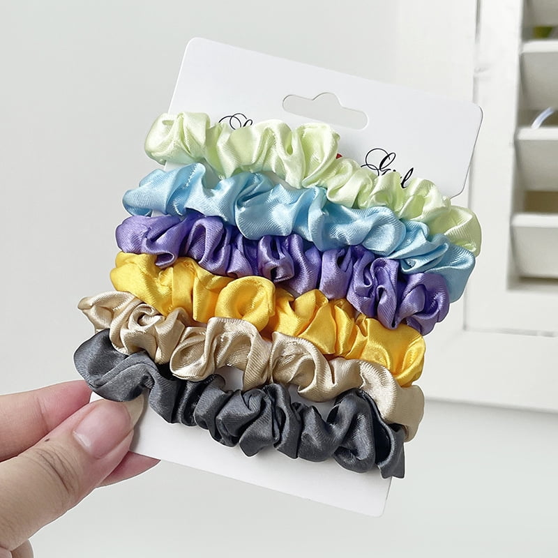 Herbert Women's Satin Scrunchies Hair Ties Set, High Elasticity Ponytail Holders for Thick Hair, 6-Piece Assorted Colors,2