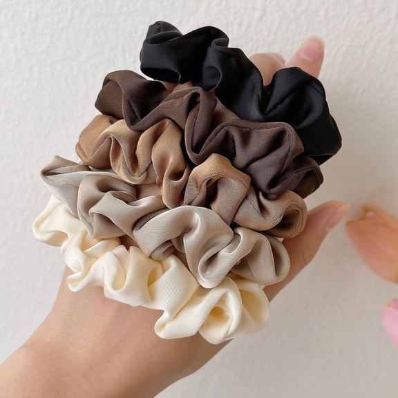 Herbert Women's Satin Scrunchies Set, High Elasticity Ponytail Holders, 5-Piece Elegant Hair Ties in Neutral Tones