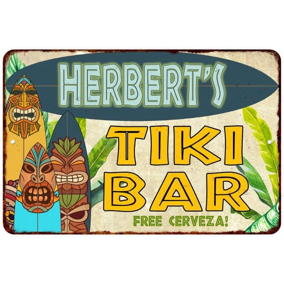 Herbert's TIKI BAR Island Sign Metal Wall Decor 12 x 18 Matte Finish Metal 112180058213