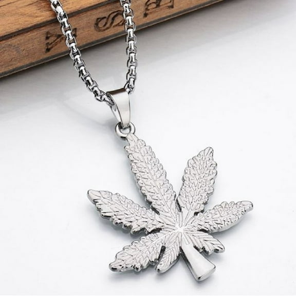Herbher Hip Hop Fashion Leaf Shape Pendant Sliver Necklace Chain Jewelry