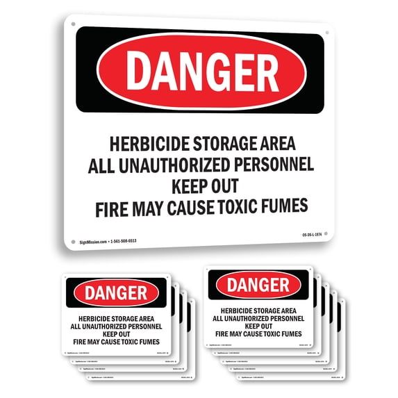Herbicide Storage Area OSHA Danger Aluminum Sign 10 Inch x 7 Inch - 10 Pack