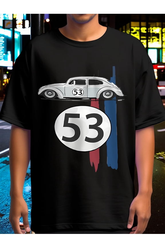 Herbie Fully Loaded 53 Beetle Retro Cartoon Graphic Tee, Oversize Loose Fit 180g Pure Cotton Back to School Gift - Available in Sizes S-XXXL