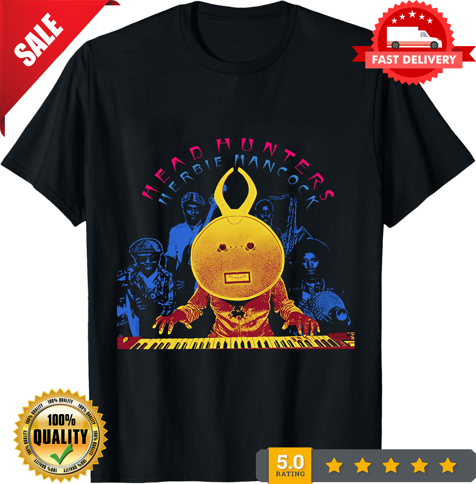 T-shirt Herbie Hancock Headhunters - Noir - Unisexe - Tailles S à 5XL - Neuf Avec étiquettes