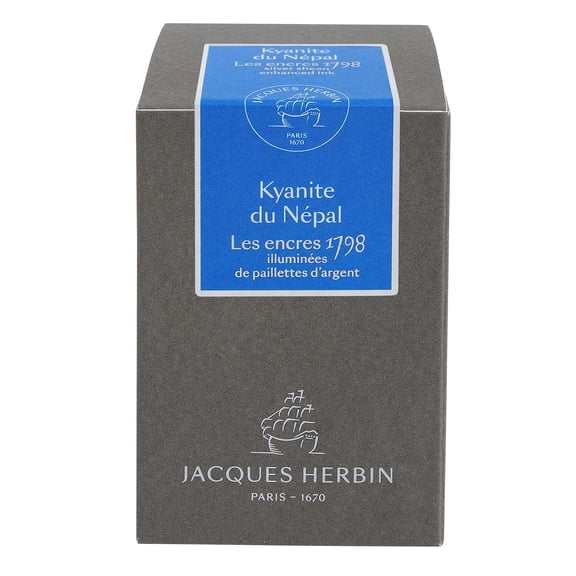 Herbin 15513JT- Bottle of 1798 silver glitter ink for fountain pen, rollerball, glass nib and nib holder 50 ml, Kyanite du Npal