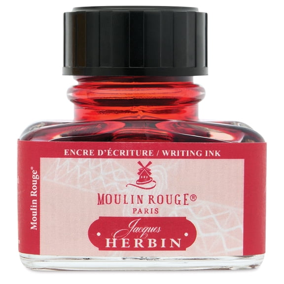 Jacques Herbin 13827T - Writing ink bottle for fountain pens and rollerball pens - 30 ml - red colour - Moulin rouge - Made in France - Calligraphy writing