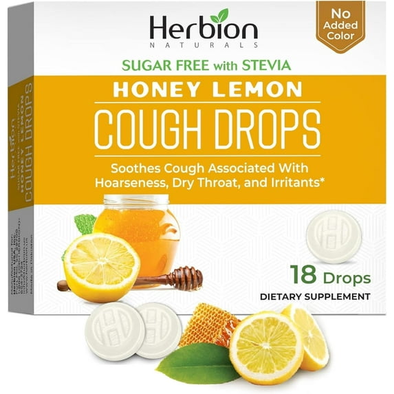 Herbion Cough Drops Suger Free, Honey Lemon Lozenges, 18 Drops, 2 Pack