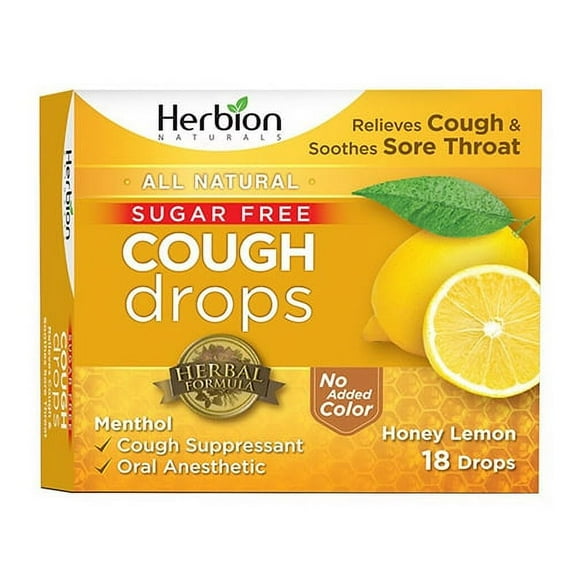 Herbion Cough Drops Suger Free, Honey Lemon Lozenges, 18 Drops, 3 Pack
