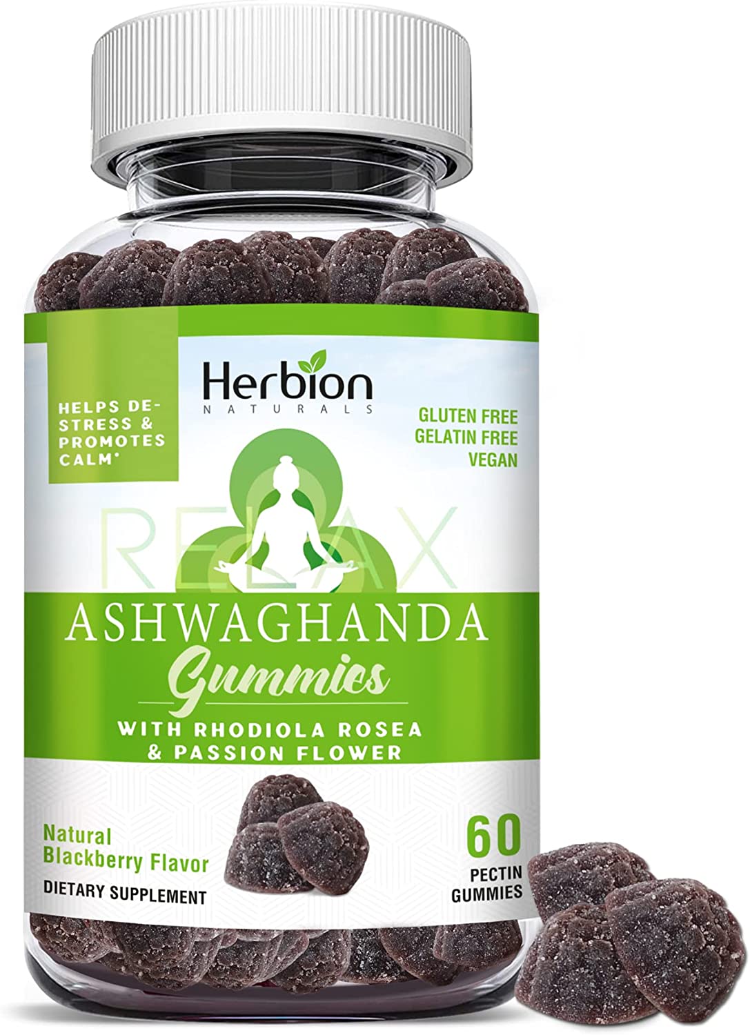 Herbion Naturals Ashwagandha Gummies with Herbal Blend, helps DeStress