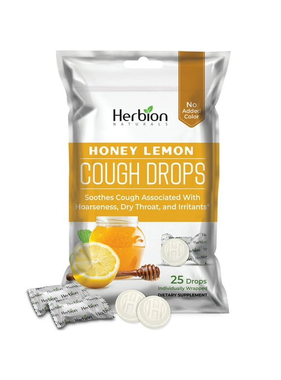 Herbion Naturals Cough Drops with Honey Lemon Flavor – 25Ct Pouch – Oral Anesthetic - Relieves Cough - Soothes Sore Throat & Dry Mouth –Eases Bronchial Irritation - For Adults, Children 6 and above.