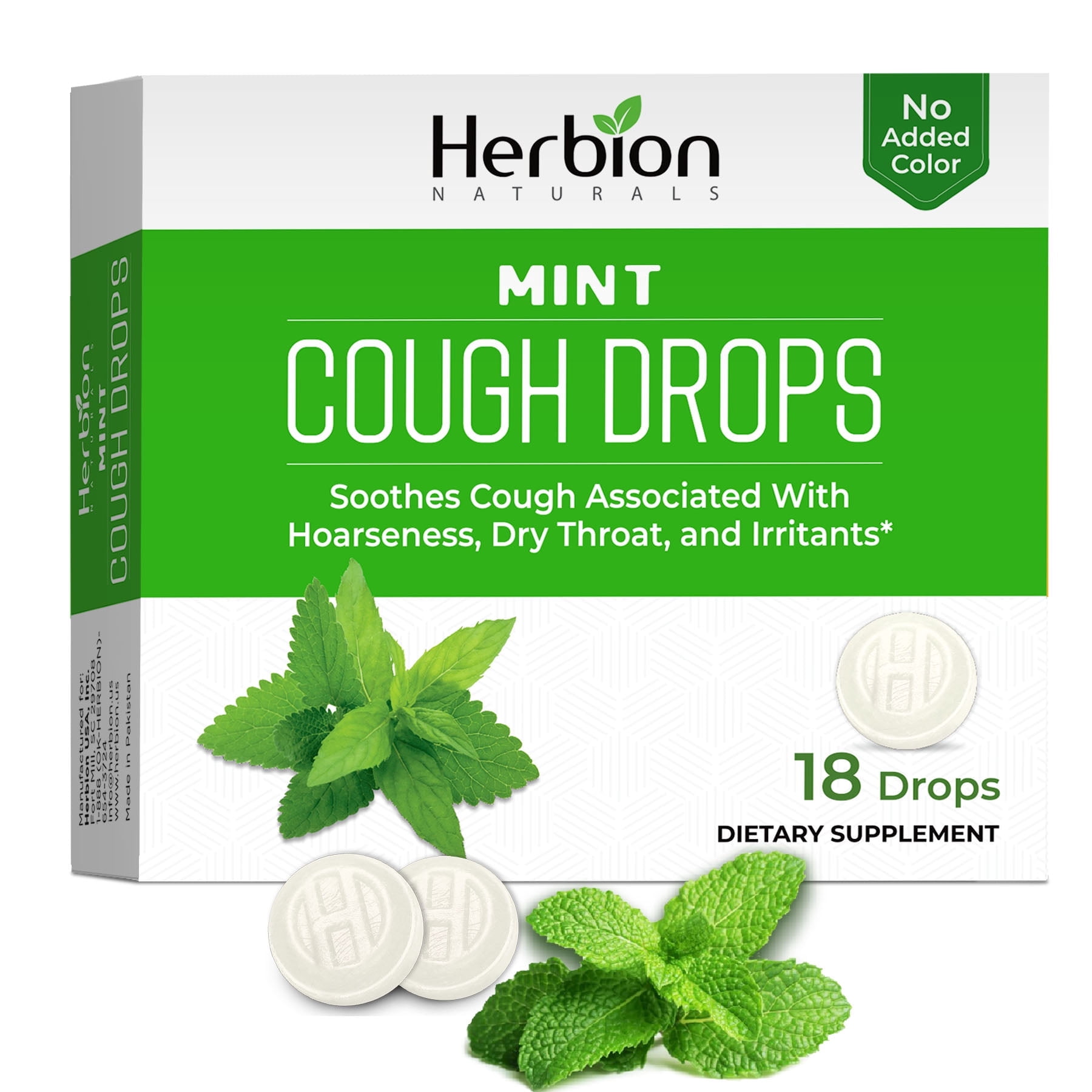 Herbion Naturals Cough Drops with Natural Mint Flavor, Herbal Supplement for Cough Relief, Adults and Kids 6+, 18 Count