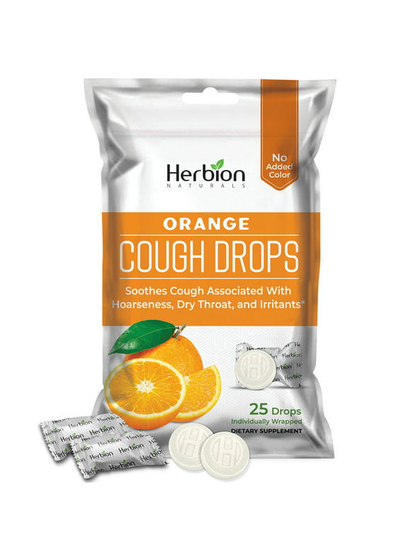 Herbion Naturals Cough Drops with Orange Flavor – 25Ct Pouch – Oral Anesthetic - Relieves Cough - Soothes Sore Throat & Dry Mouth –Eases Bronchial Irritation - For Adults, Children 6 and above.