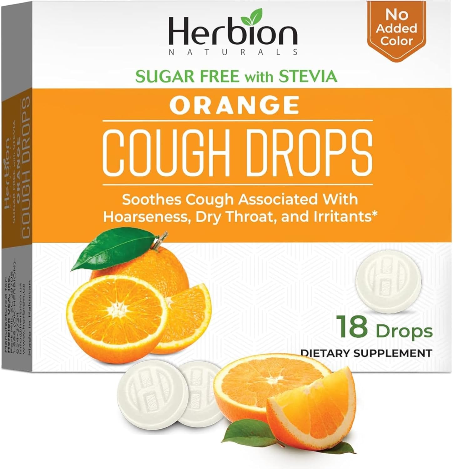 Herbion Naturals Cough Drops with Orange Flavor, SugarFree with Stevia