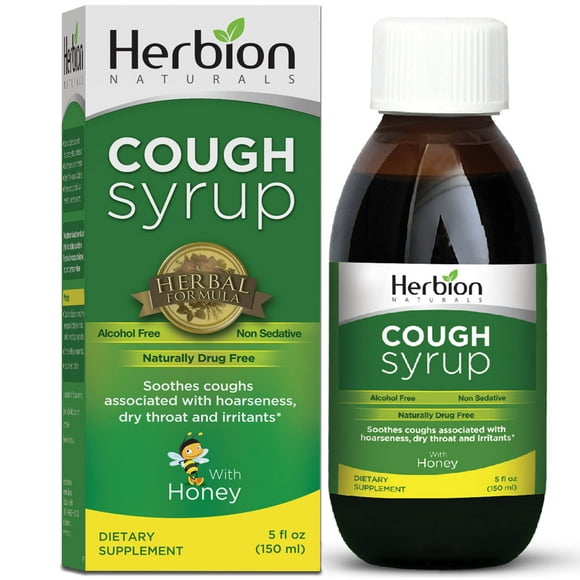 Herbion Naturals Cough Syrup with Honey-5FLOz-Relieve Cough & Soothes Sore Throat-Optimizes Immune-Promotes Lung Function-For Adults & Kids 13 Months+
