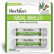 Herbion Naturals Nasal Inhaler Natural Relief; Non-Medicated Sticks with Essential Oils, Menthol, Eucalyptus, Clove, Soothing Vapor, For Easy Breathing; 2-Pack