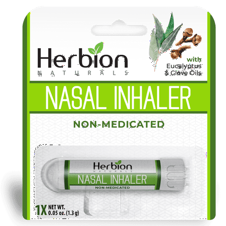 Herbion Nasal Inhaler, Non-Medicated, 0.05 Fl Oz (1.5ml) - Menthol, Clove Oil, Eucalyptus Oil & Camphor