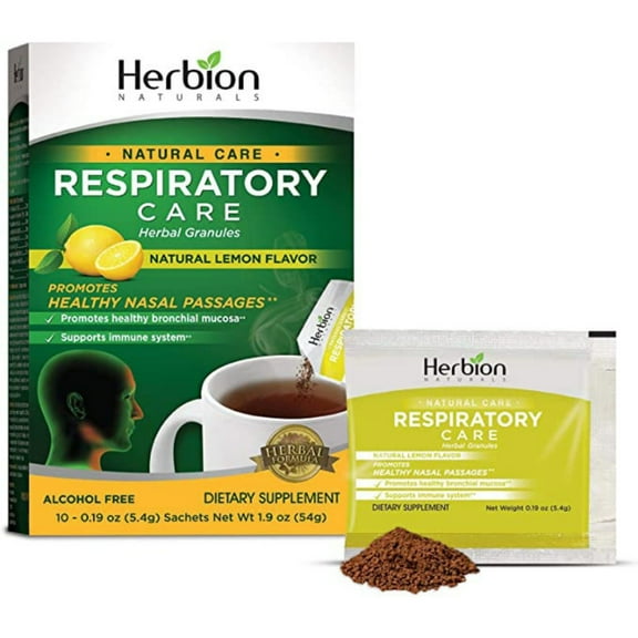 Herbion Naturals Respiratory Care Herbal Granules with Natural Lemon Flavor  10 Ct, for the Whole Family  Promotes Healthy Respiratory Function - Relieves Cold & Flu Symptoms