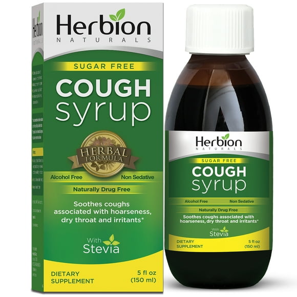Herbion Naturals Sugar Free Cough Syrup with Stevia, 5 FL Oz - Relieve Cough and Soothes Sore Throat, Optimizes Immune For Bronchial & Lung Function