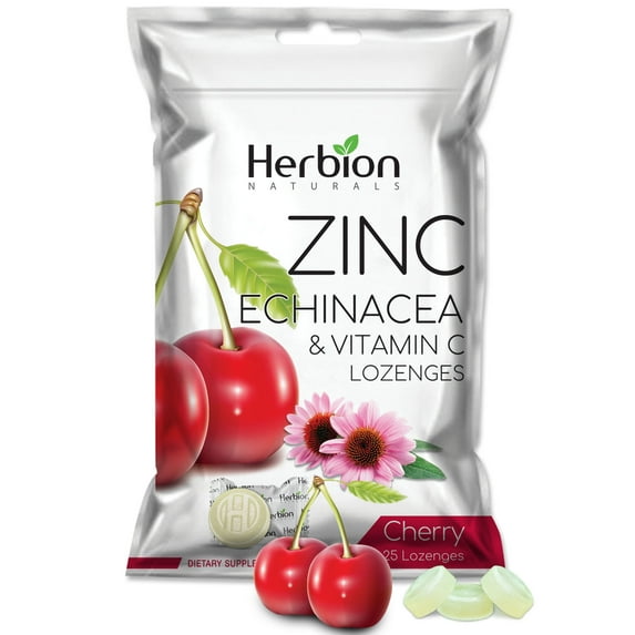 Herbion Naturals Zinc, Echinacea & Vitamin C Lozenges with Natural Cherry Flavor - 25 CT – Dietary Supplement for Adults & Children 5+ – Supports Immune System – Promotes Wellness for the Whole Family