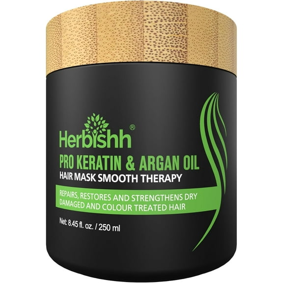 Herbishh Argan Hair Mask with Keratin for Deep Conditioning & Hydration, Revives Frizzy & Damaged Hair, Sulfate & Paraben Free, 250ml