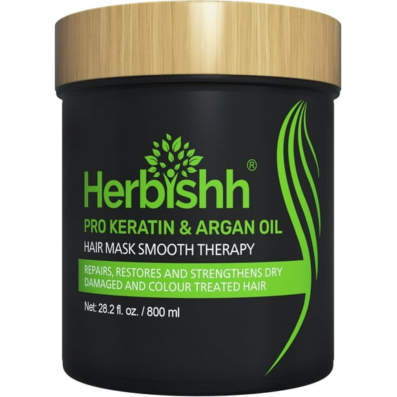 Herbishh Argan Hair Mask with Keratin for Deep Conditioning & Hydration, Revives Frizzy & Damaged Hair, Sulfate & Paraben Free, 800ml