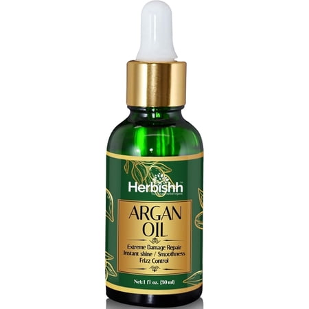 Herbishh Argan Oil Hair Serum for Dry, Frizzy & Damaged Hair, Deep Hydration & Shine, With Grapeseed Oil, 30ml