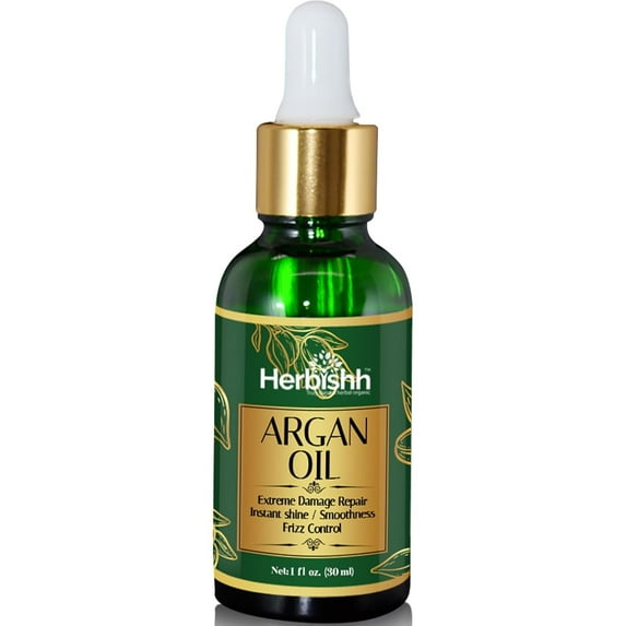 Herbishh Argan Oil Hair Serum for Dry, Frizzy & Damaged Hair, Deep Hydration & Shine, With Grapeseed Oil, 30ml