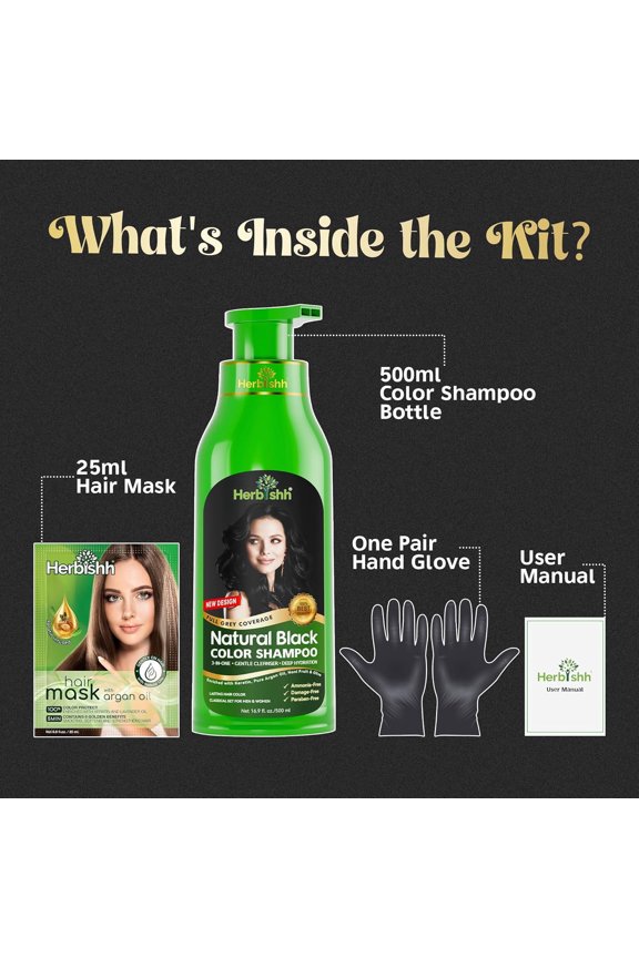 Black Hair Color Shampoo for Gray Hair, Hair Dye Shampoo 3 in 1, 100% Gray Coverage, Permanent Hair Color for Men & Women, Ammonia-free, 400 ml