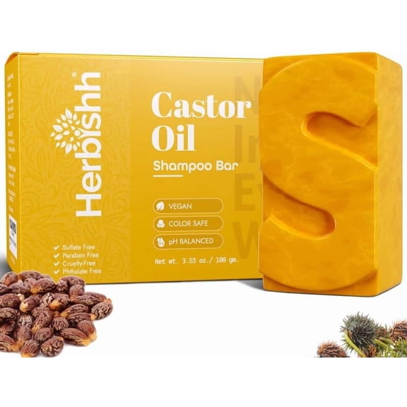 Herbishh Castor Oil Shampoo Bar – Nourishing Solid Shampoo Bar for Hair Growth & Thinning Hair – Castor Oil Soap for Healthy Moisturized Scalp – Natural & Organic Soap for Women & Men 3.53 oz